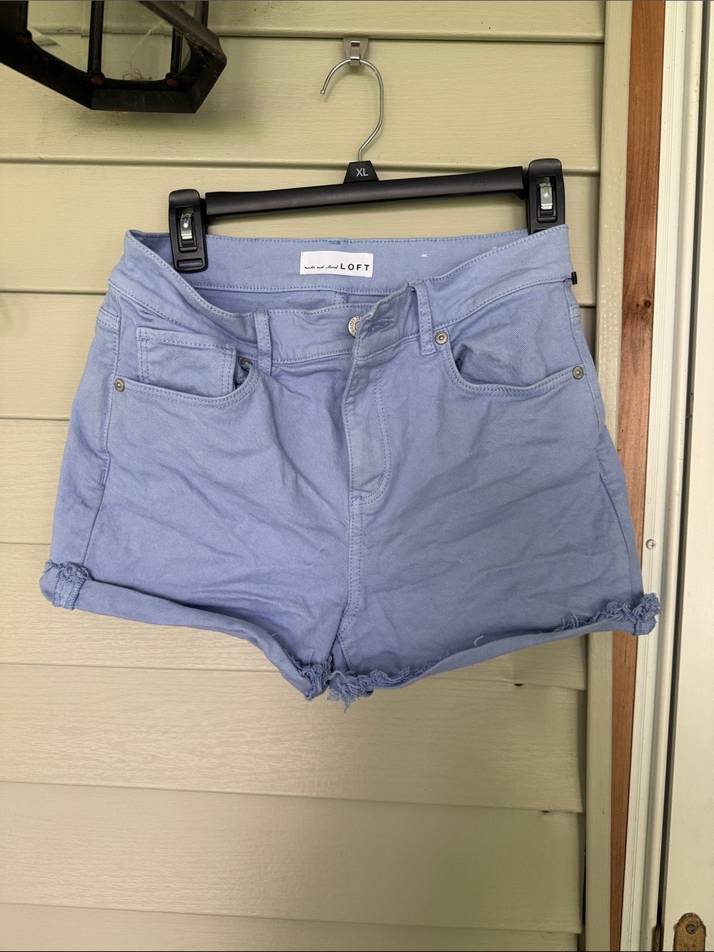 LOFT Light Blue Cotton-Blend Rolled Hem Jean Shorts